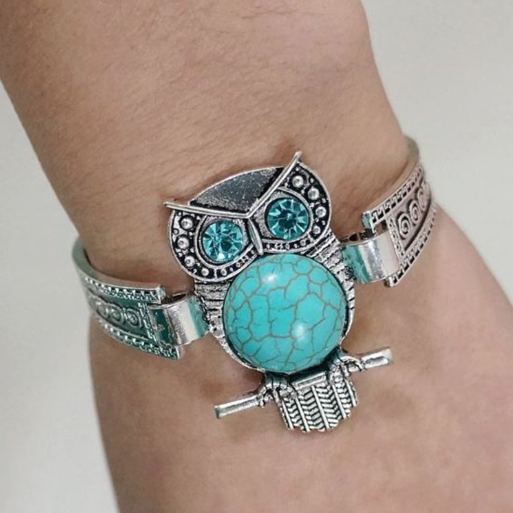 Owl Turquoise Bracelet for women fashion jewelry silver plated